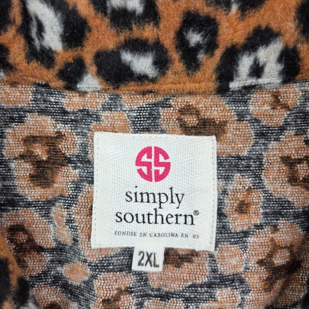 Simply Southern Women 2X Leopard Animal Print Fleece Shacket Button Shirt Jacket - Picture 5 of 12